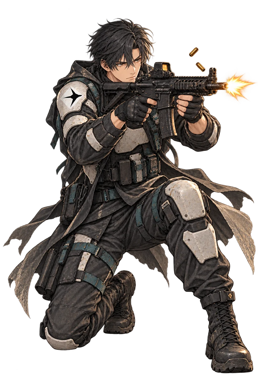 Second CERA anime operator, kneeling and firing / concept art